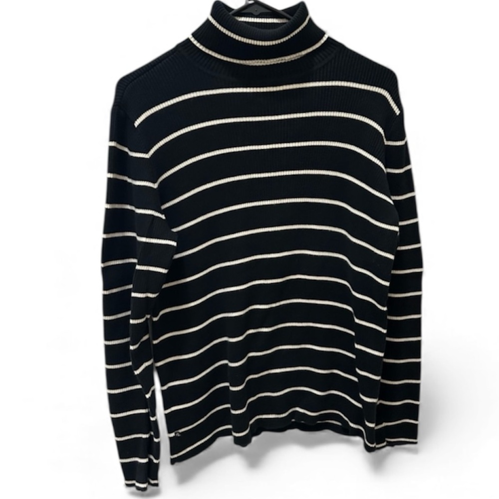 LAUREN RALPH LAUREN ribbed turtle neck sweater size XL black white 100% cotton